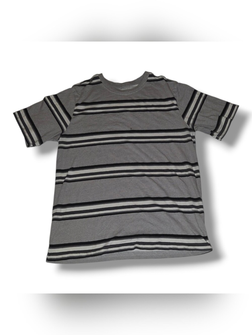 wonder nation Grey, Black & White Striped Short Sleeve Tee